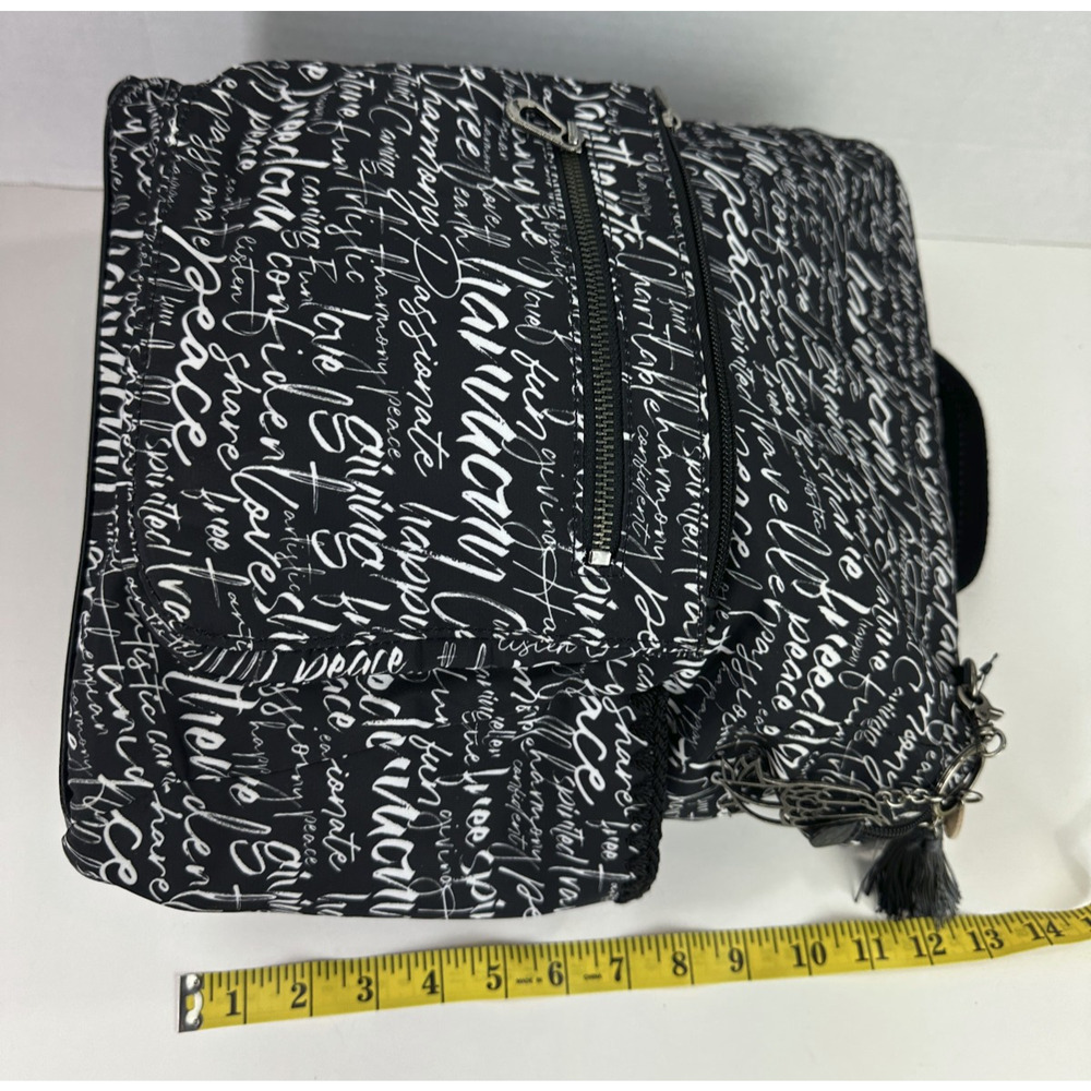 Sakroots Black Backpack White Script Print Convertible Travel Boho Bag Keychain - Picture 8 of 16